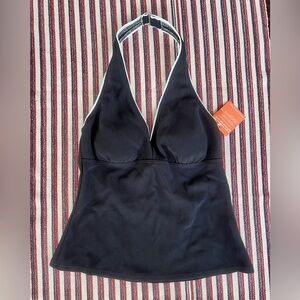 NWT Lands’ End Black Ribbed Halter Tankini Bikini Top Size 6